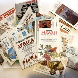 A Big Bundle of Vintage National Geographic Maps of The World Collectable